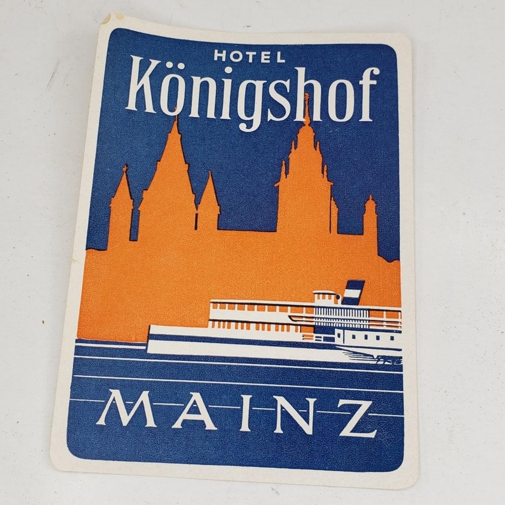 Hotel Konigshof Mainz Germany Baggage Luggage Label Vintage